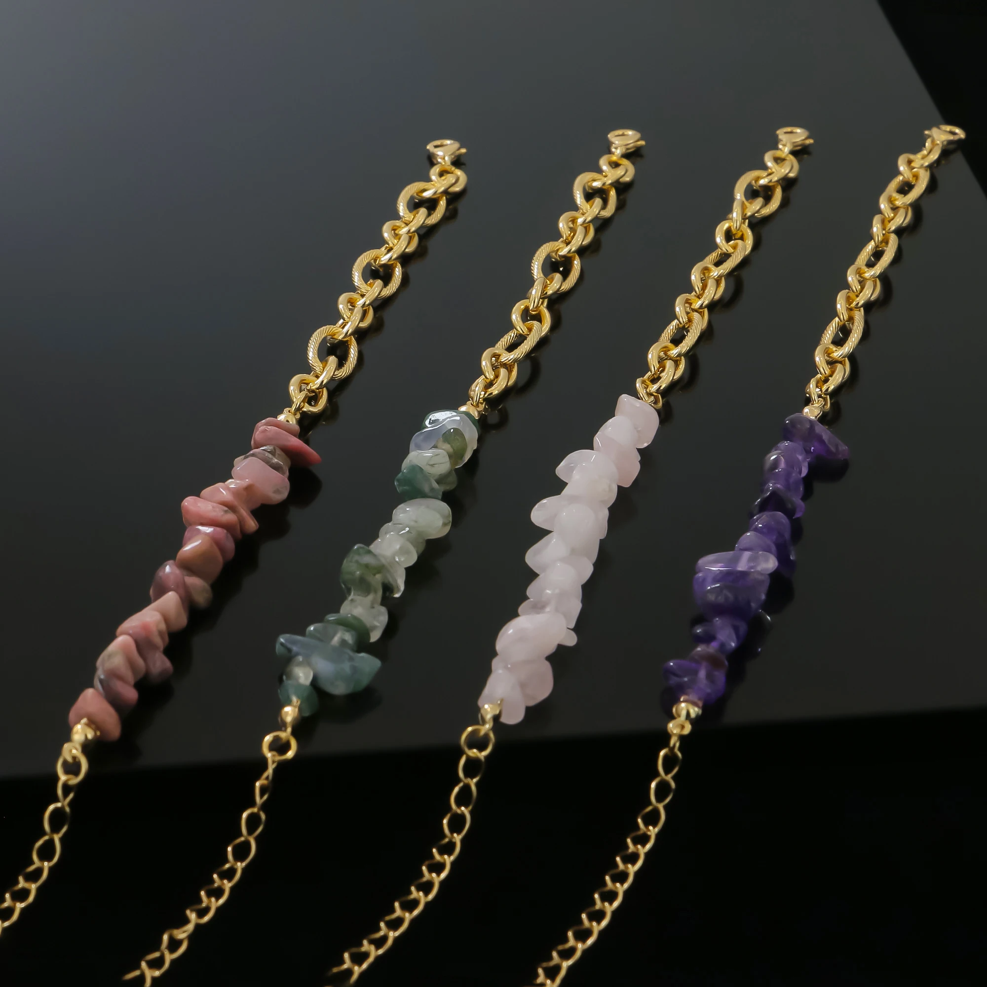 

custom semi -precious amethyst 7 chakra macadam natural stone bracelet Healing irregular stone beads bracelets for women