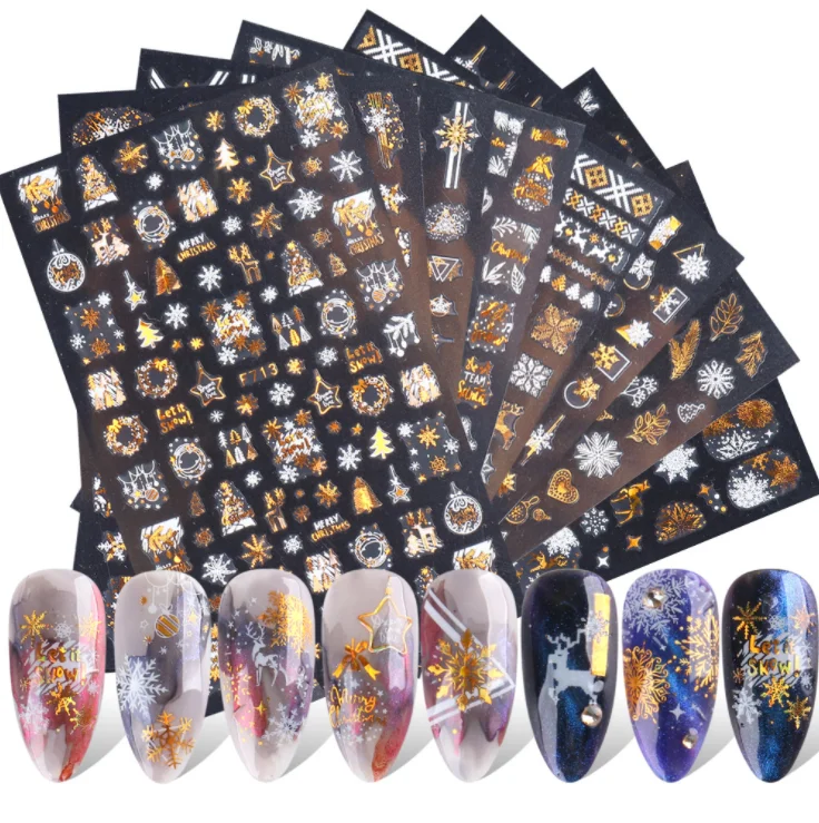 3D Christmas series two-color gold laser snowflake nail thin stickers wholesale, White
3D Christmas series two-color gold laser snowflake nail thin stickers wholesale, White