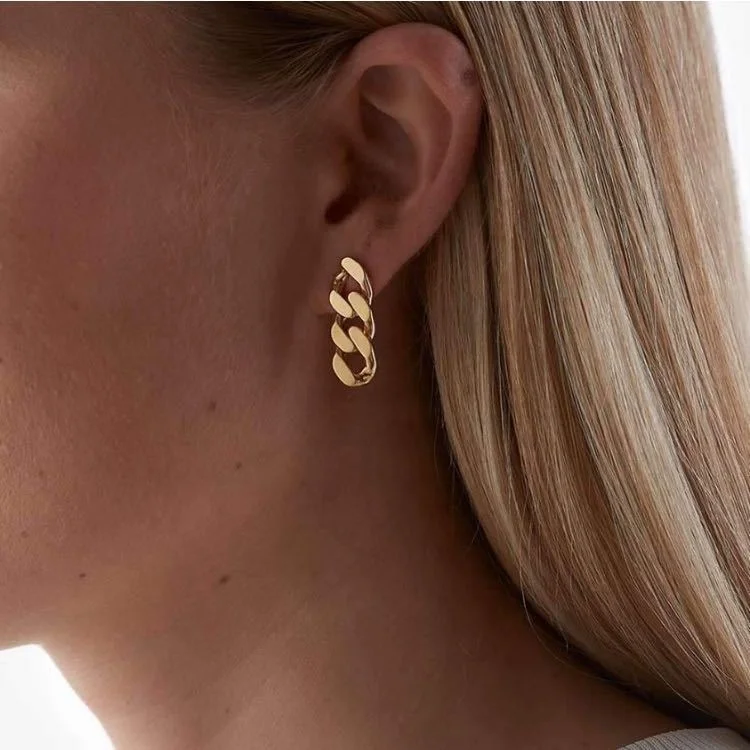 New Minimalist Design Hypoallergenic Stainless Steel Earring Women Jewelry 18K Gold Plated Cuban Link Chain Drop Stud Earrings
New Minimalist Design Hypoallergenic Stainless Steel Earring Women Jewelry 18K Gold Plated Cuban Link Chain Drop Stud Earrings