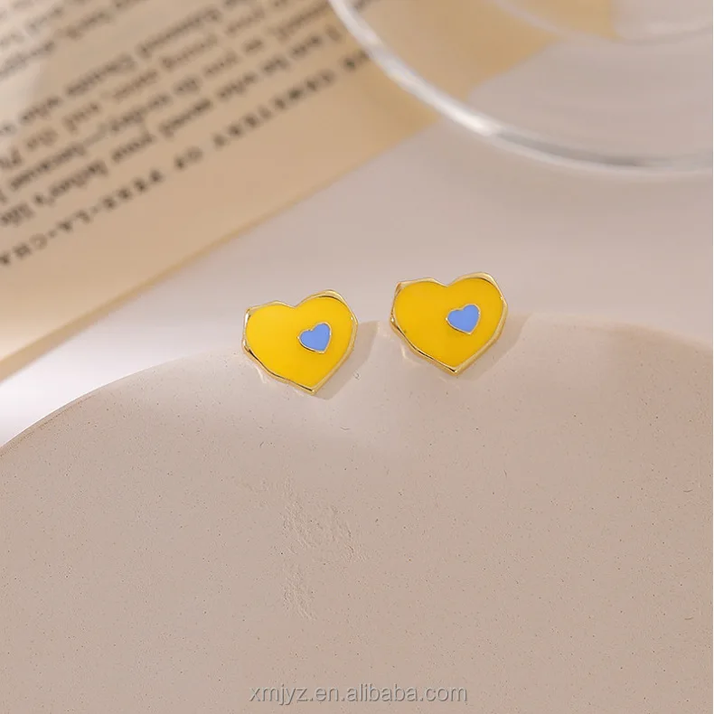 

Korean Cheese Yellow Love Contrast Color, Simple And Compact Design, Cute Earrings For Women