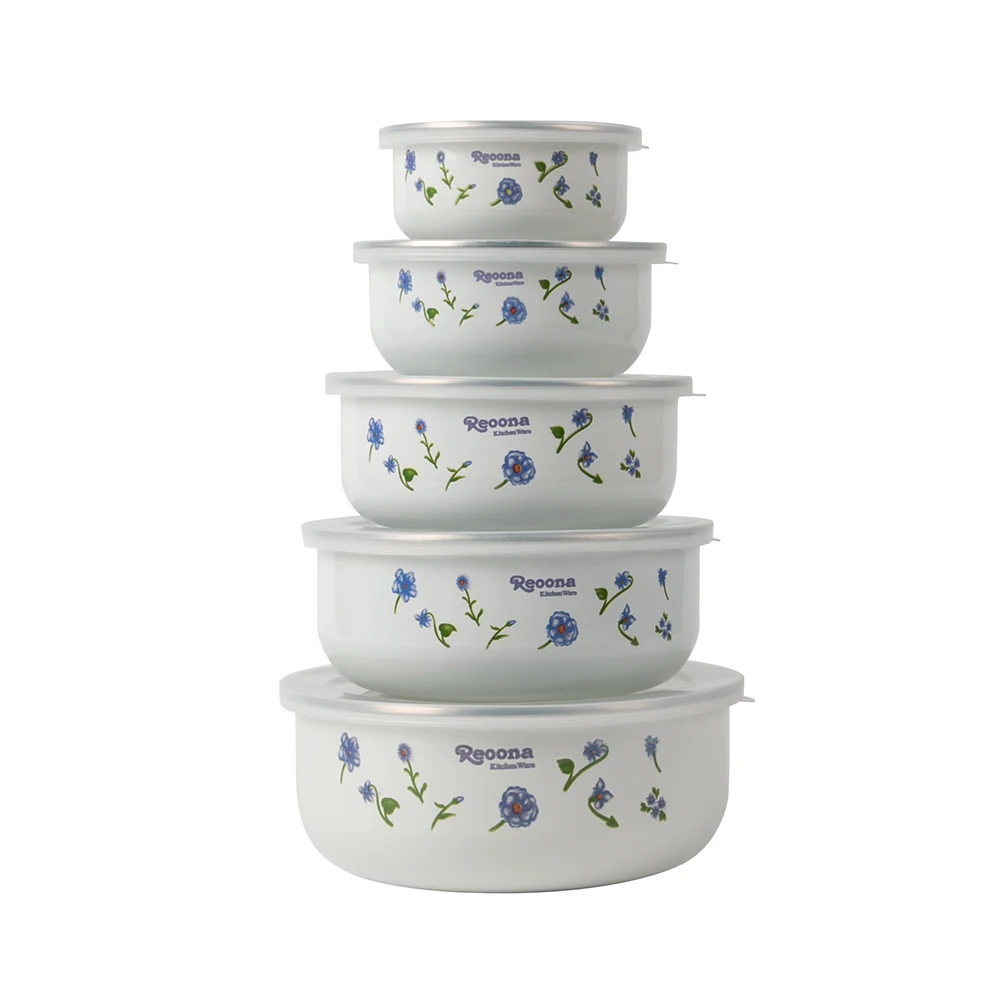 10-18cm Good quality 5 pcs/set Reoona pattern food grade salad bowl enamel salad fresh storage bowl set, White
10-18cm Good quality 5 pcs/set Reoona pattern food grade salad bowl enamel salad fresh storage bowl set, White