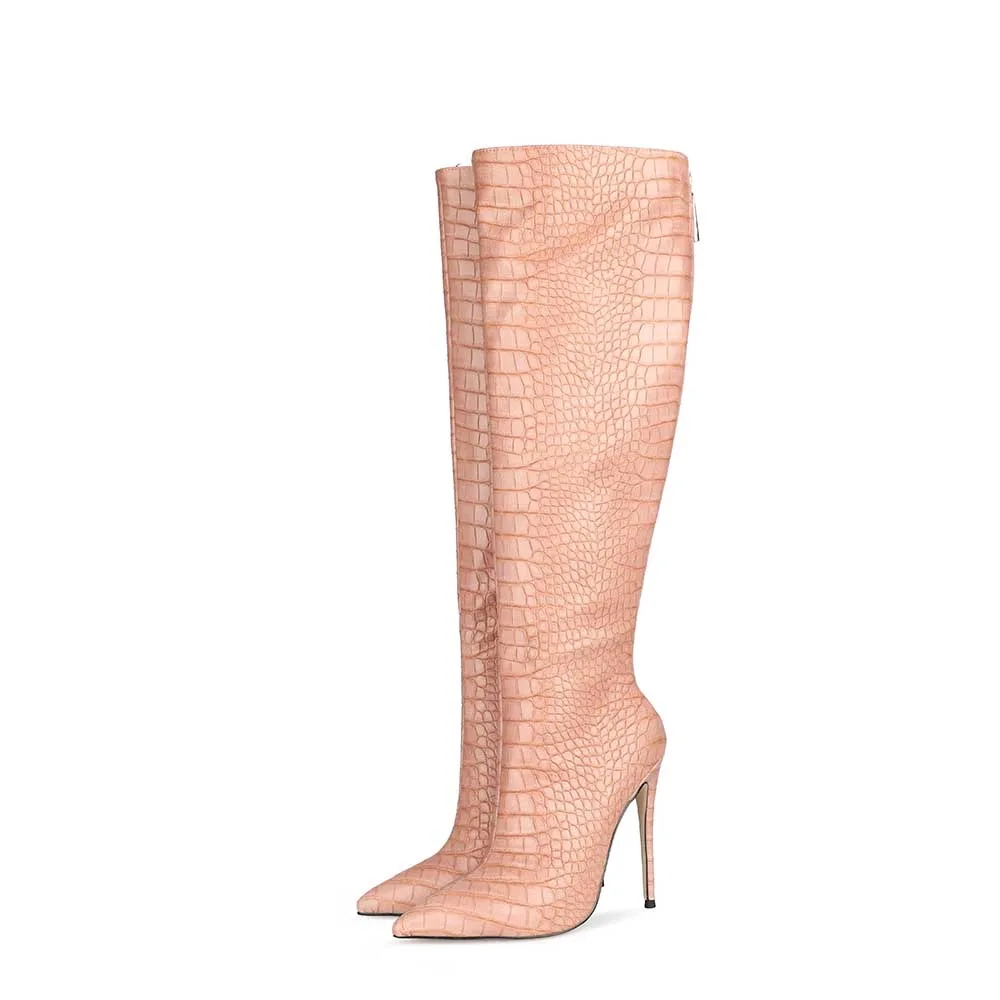 Simple and sexy trendy nightclub pointed toe embossed high boots plus size women's boots, Picture
Simple and sexy trendy nightclub pointed toe embossed high boots plus size women's boots, Picture