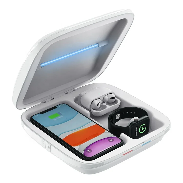 Multifunctional 10W Qi Fast Charging Station 4 In 1 UV Light Sterilizer Box Wireless Charger, White
Multifunctional 10W Qi Fast Charging Station 4 In 1 UV Light Sterilizer Box Wireless Charger, White