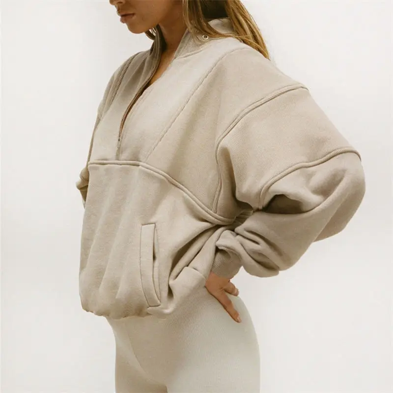 

Custom Women Suppliers Fall Heavyweight Pullover Warm Fleece Cotton Blank Cropped Oversized Crewneck Jogger Zip Sweatshirt