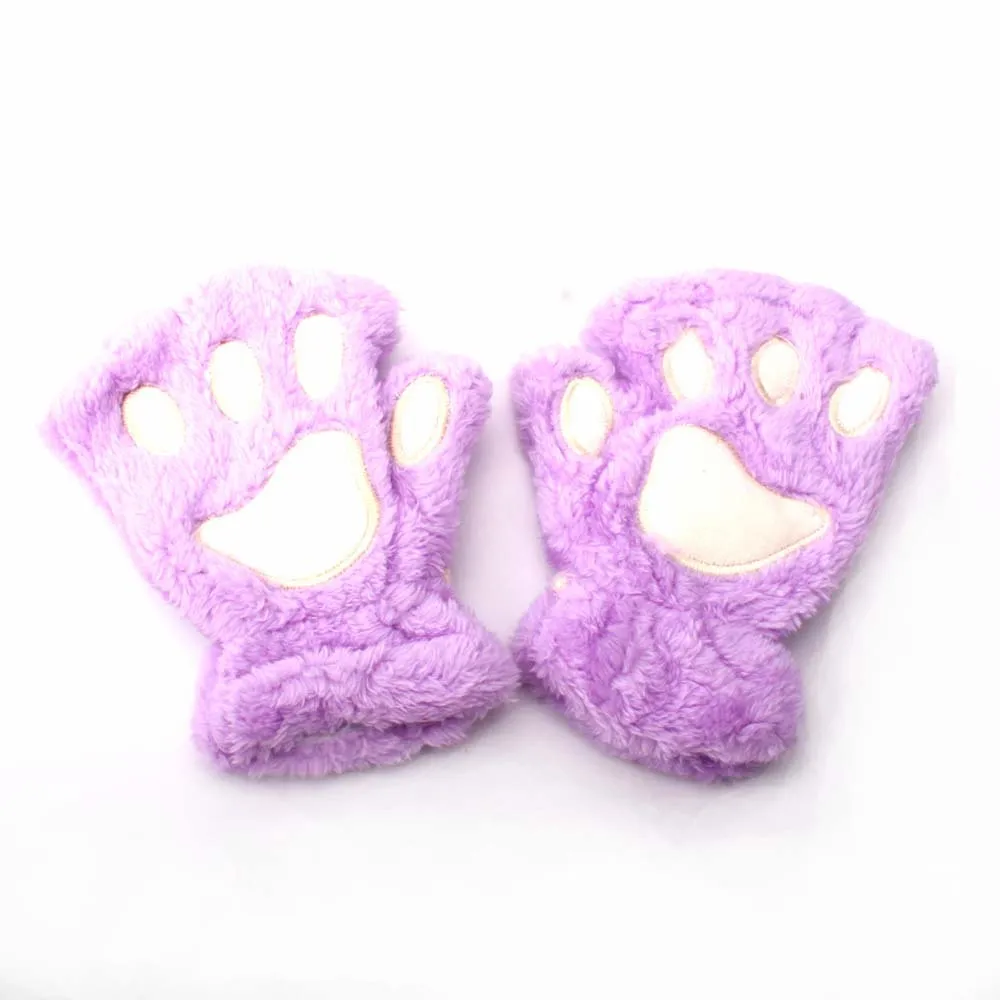 Baby Winter Thick Warm Gloves Outdoor Half Finger Gloves Cute Cartoon Cat Claw Gloves