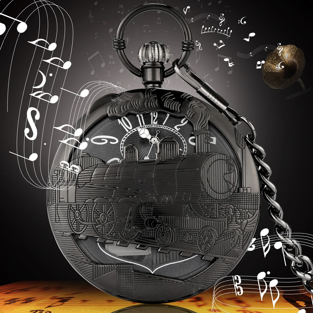 Black Hand Crank Music Pocket Watch Playing Music Chain Watch Locomotive Art Collectibles Best Gifts for Men, 4 colors
Black Hand Crank Music Pocket Watch Playing Music Chain Watch Locomotive Art Collectibles Best Gifts for Men, 4 colors