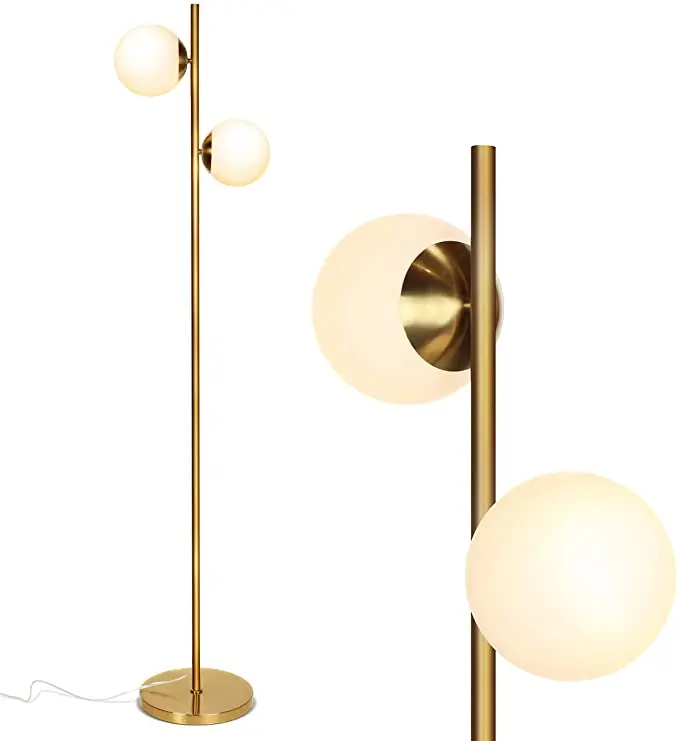 Modern 2 Globe Floor Lamp Contemporary LED Standing Light for Bedroom Office