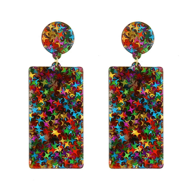 Fashion Charm Transparent Resin Colorful Shinny Star Ladies Girls Geometry Rectangle Pendant Acrylic Drop Earring For Woman, As photo
Fashion Charm Transparent Resin Colorful Shinny Star Ladies Girls Geometry Rectangle Pendant Acrylic Drop Earring For Woman, As photo