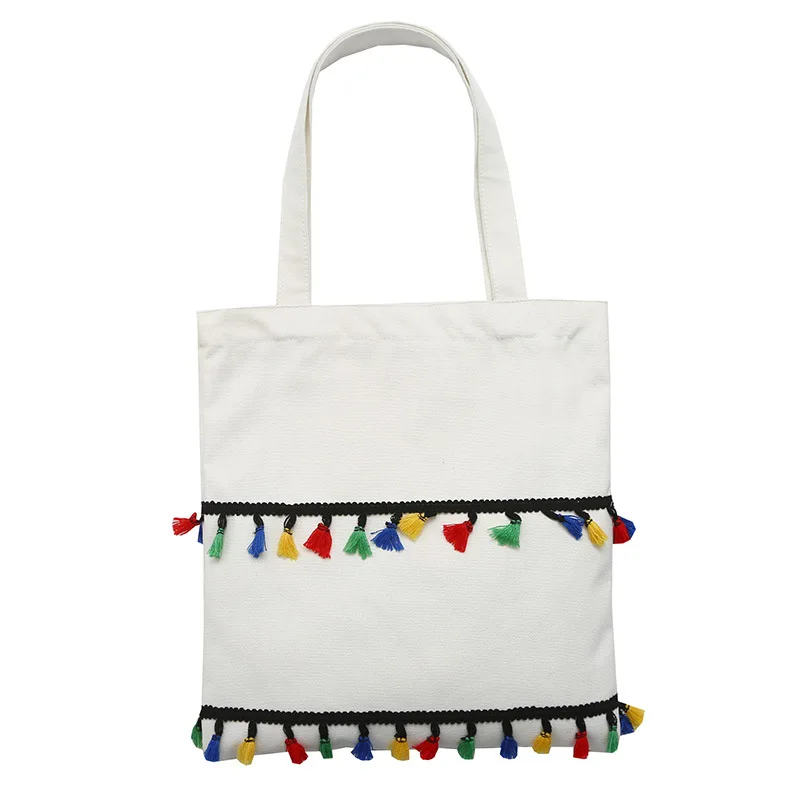 New Style Fashion One-Shoulder Shopping Female Bag With Zipper And Colorful Tassel Canvas Bag, White/black
New Style Fashion One-Shoulder Shopping Female Bag With Zipper And Colorful Tassel Canvas Bag, White/black