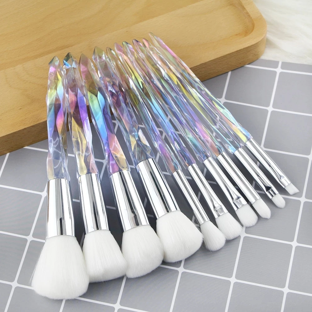 10 pieces of soft makeup brush powder foundation brush synthetic hair crystal handle ladies, Pink,blue
10 pieces of soft makeup brush powder foundation brush synthetic hair crystal handle ladies, Pink,blue