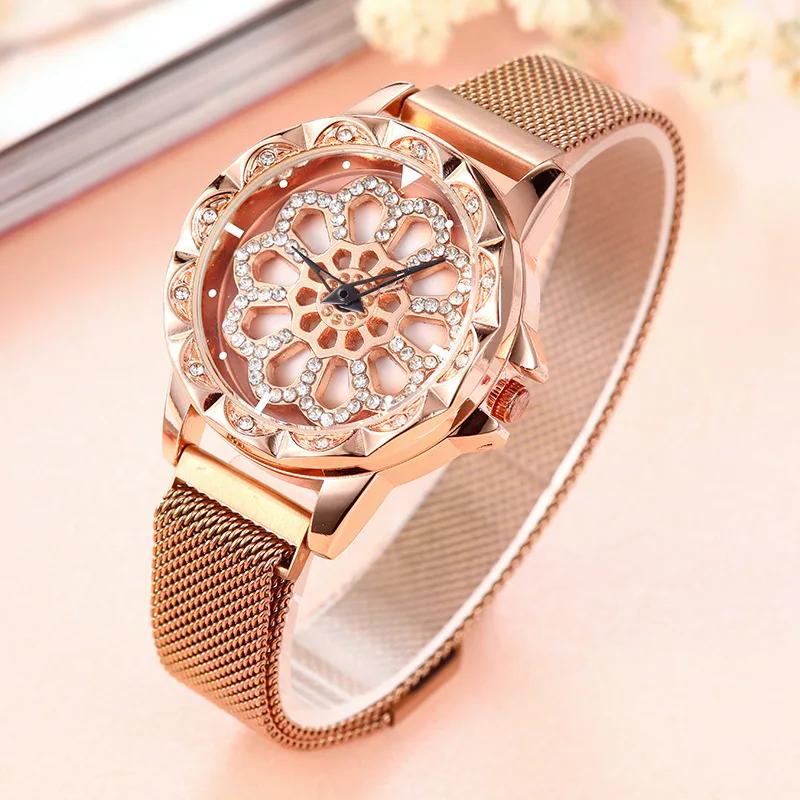 Hot Sale Lucky Women Wrist Watches 2020 Rose Gold Rotating Flower Watches relogio feminino Fashion Diamond Magnetic Quartz Clock
Hot Sale Lucky Women Wrist Watches 2020 Rose Gold Rotating Flower Watches relogio feminino Fashion Diamond Magnetic Quartz Clock