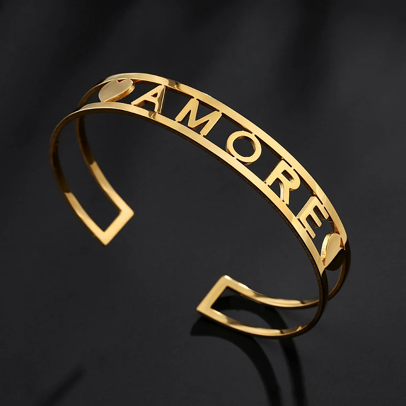 Latest Design Custom Gold Cuff Bracelet Stainless Steel Gold Hollow Out Letter Cuff Bracelet Bangle Daily Wear Jewelry, Rose/sliver/gold
Latest Design Custom Gold Cuff Bracelet Stainless Steel Gold Hollow Out Letter Cuff Bracelet Bangle Daily Wear Jewelry, Rose/sliver/gold
