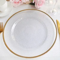 

factory custom wholesale clear 13 inch gold rim glass charger plates for wedding party decoration