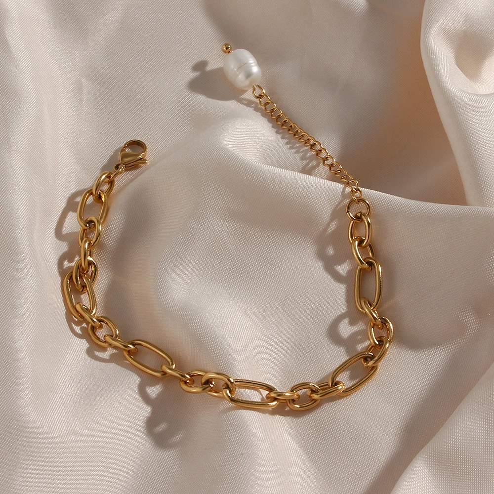 New Arrival Luxury Stainless Steel 18k Gold Plated Bracelet Chunky Pearl Chain Bracelet For Women
New Arrival Luxury Stainless Steel 18k Gold Plated Bracelet Chunky Pearl Chain Bracelet For Women