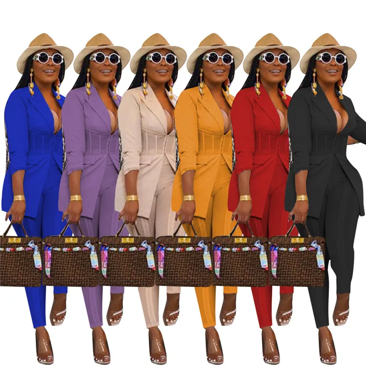 2-piece women's professional suit 2-piece women's suit trousers with green collar and inner button
2-piece women's professional suit 2-piece women's suit trousers with green collar and inner button