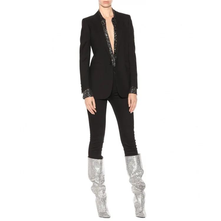 Autumn And Winter Shoes Silver Diamond Crystal Pointed Toe Knight High And Wedges Heel Over The Knee Slip On Bling Boots Women
Autumn And Winter Shoes Silver Diamond Crystal Pointed Toe Knight High And Wedges Heel Over The Knee Slip On Bling Boots Women