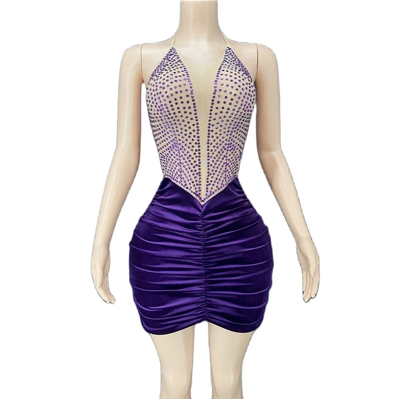 Luxury Sexy Purple Purple Sparkling Crystal Elegant Velvet Girls Skirts Bodycon Dress Women Shiny Dancer party dress
Luxury Sexy Purple Purple Sparkling Crystal Elegant Velvet Girls Skirts Bodycon Dress Women Shiny Dancer party dress
