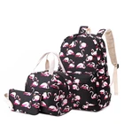 Wholesale flamingo printing students backpack polyester backpack bag set school backpack sets