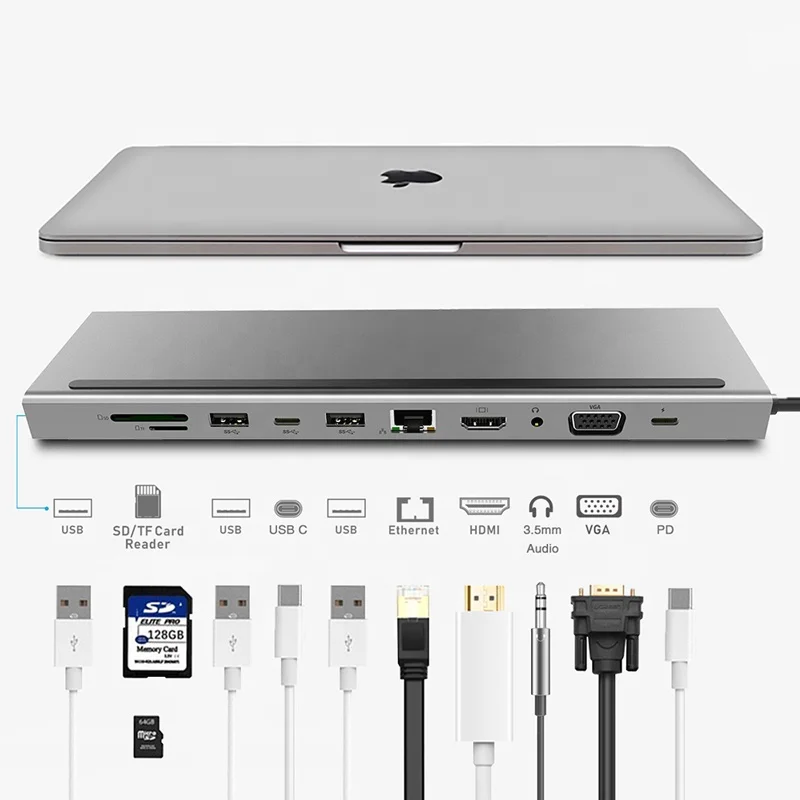 New Arrival OEM Hub 11 in 1 With RJ45 SD TF Card Reader VGA USB Hub Type C Hub For MacBook Pro Air, Grey
New Arrival OEM Hub 11 in 1 With RJ45 SD TF Card Reader VGA USB Hub Type C Hub For MacBook Pro Air, Grey
