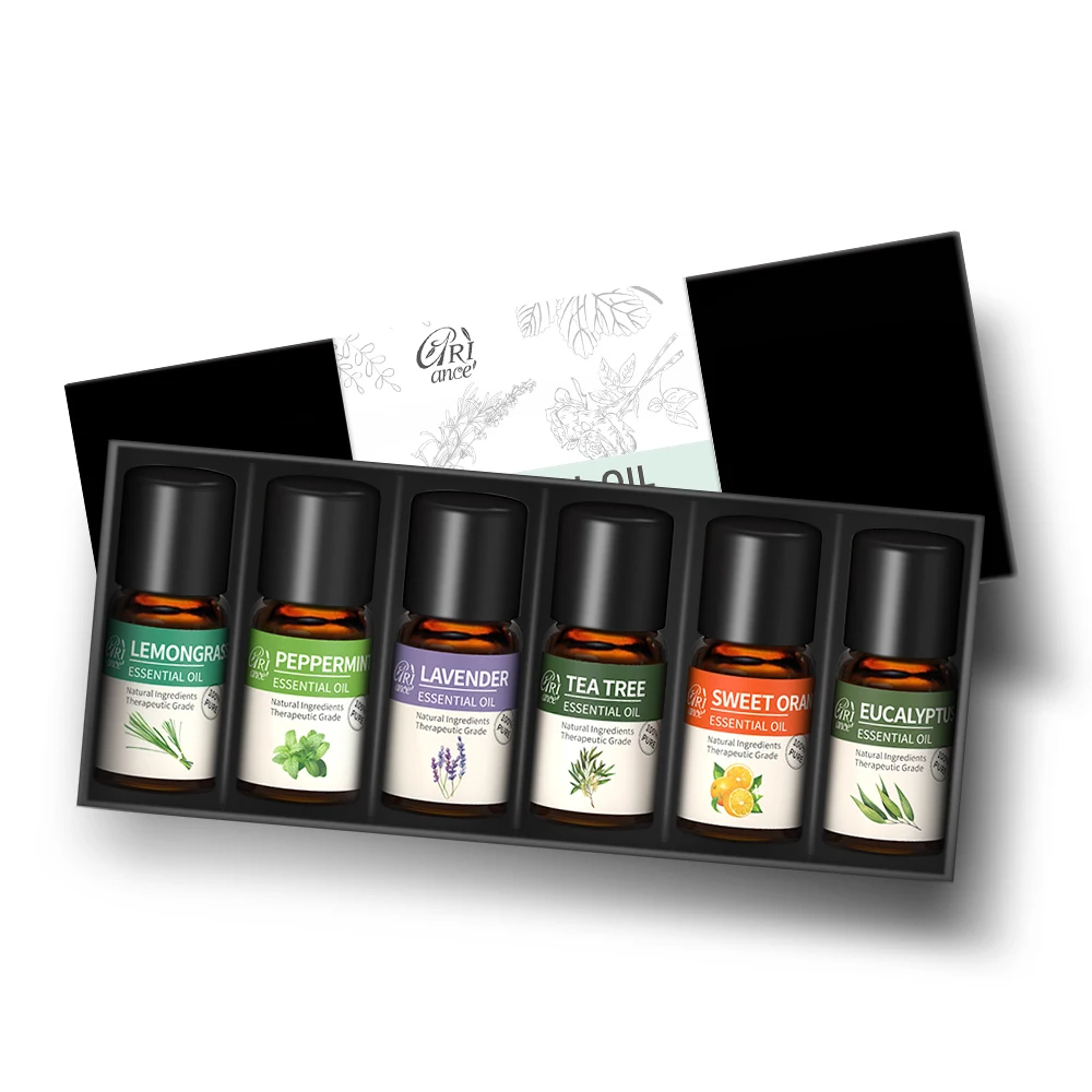 

100% Pure Organic Essential Oils Lemongrass Peppermint Lavender Tea tree Orange Eucalyptus 6 Pack 10ml Essential Oil Set