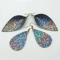 

Hot fashion sequins flash drape artificial leather PU leather leaves drop earrings