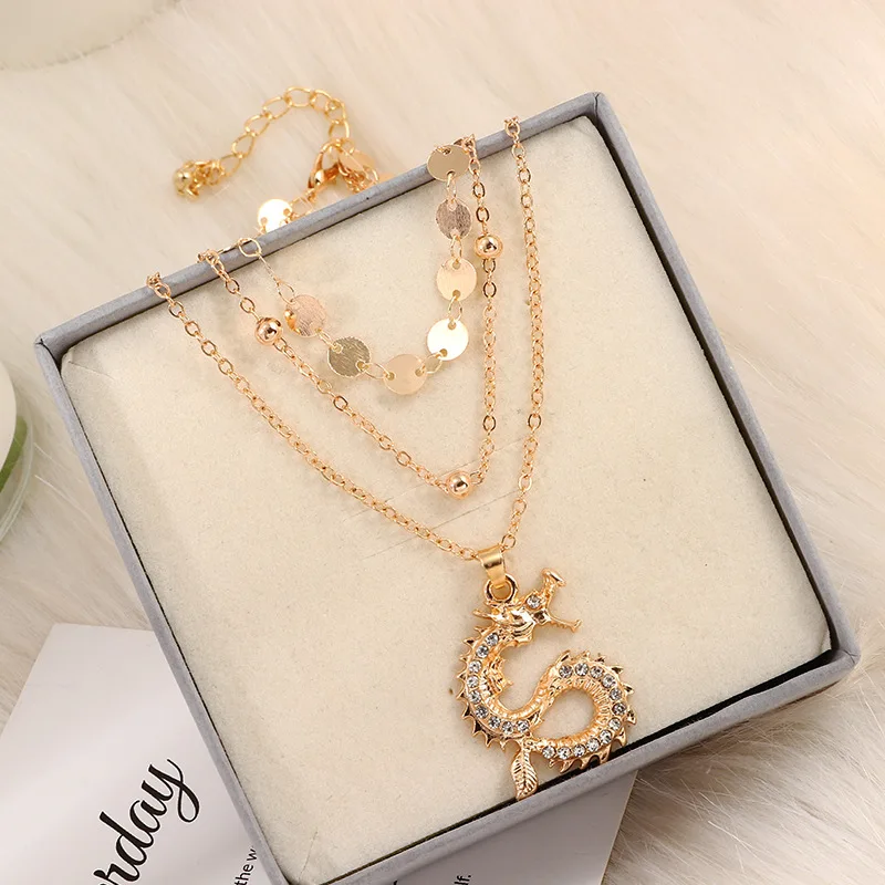 Fashionable Zodiac Dragon Necklace Personality Geometric Disc 3-layer Necklace, Picture shows 
Fashionable Zodiac Dragon Necklace Personality Geometric Disc 3-layer Necklace, Picture shows