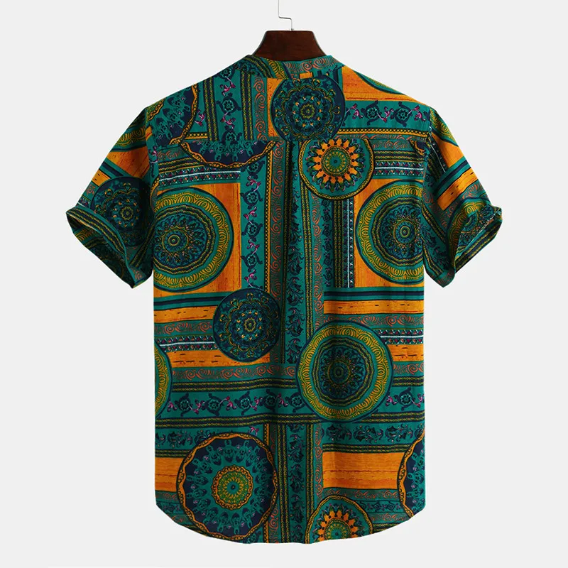 Short Sleeve Shirt Men Ethnic Style Print Stand Collar Loose Tops Men Casual Hawaiian Shirt
Short Sleeve Shirt Men Ethnic Style Print Stand Collar Loose Tops Men Casual Hawaiian Shirt