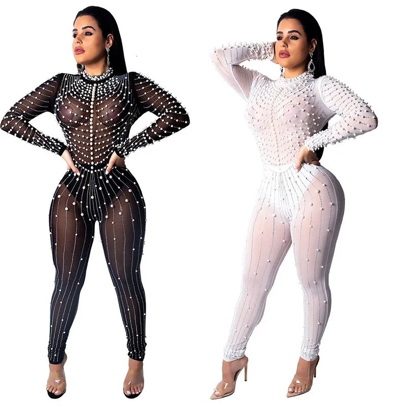 2021 new women's wear hot drill perspective sexy Jumpsuit night club bubble bead Jumpsuit
2021 new women's wear hot drill perspective sexy Jumpsuit night club bubble bead Jumpsuit