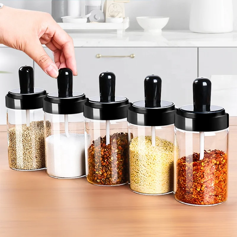 300ml empty lead -free kitchen seasoning condiment glass spice jar with spoon, Black
300ml empty lead -free kitchen seasoning condiment glass spice jar with spoon, Black