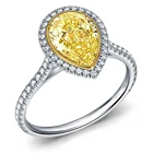 18K White Gold Plated Braid Jewelry 0.5ct Pear Yellow Diamond Halo Engagement Ring