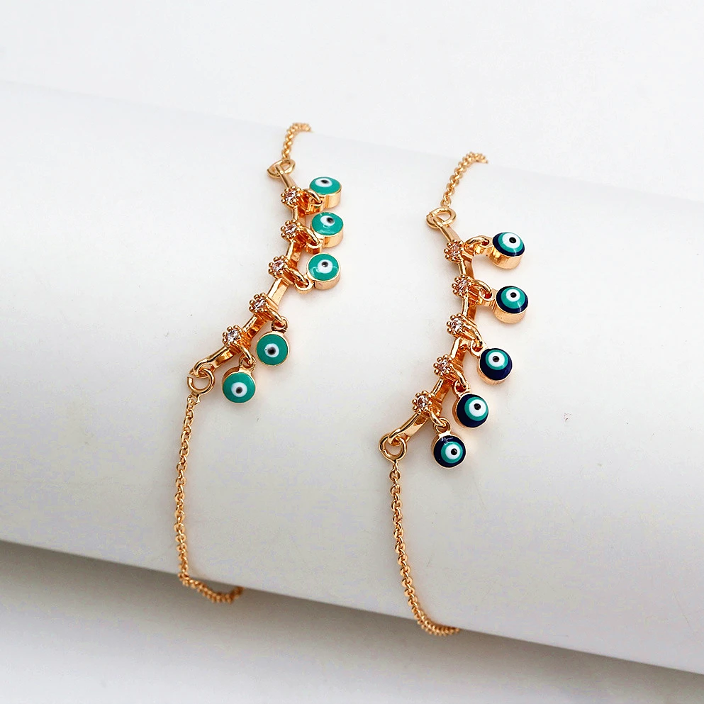 Trendy 18K Gold Plated Turkish Blue Eye Charm Bracelet Dainty Adjustable Zircon Enamel Evil Eyes Bracelets Women
Trendy 18K Gold Plated Turkish Blue Eye Charm Bracelet Dainty Adjustable Zircon Enamel Evil Eyes Bracelets Women