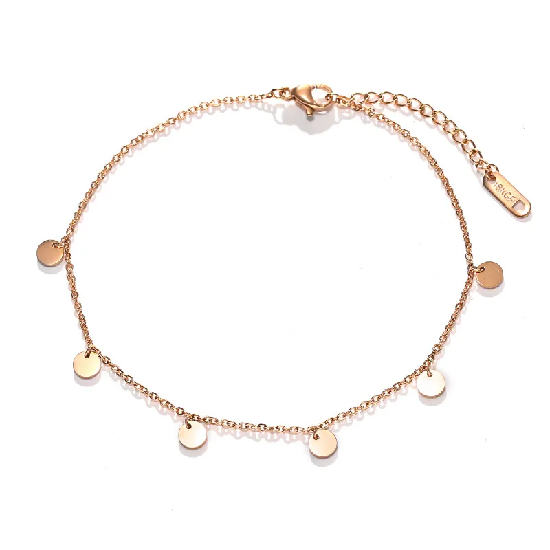 

Sandro 18k rose gold titanium steel disc anklet female personality does not fade niche anklet
