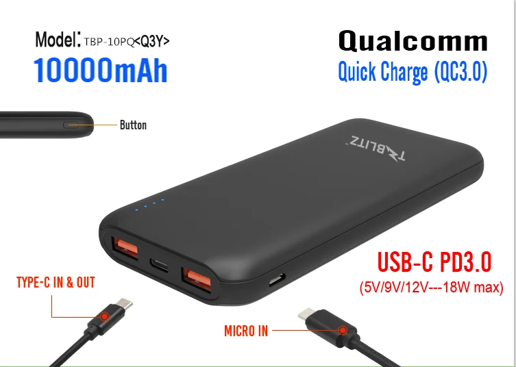 QC3.0Power Bank 10000mAh Portable Charger For Samsung Xiaomi mi Mobile Li-polymer BatteryPowerbank 10000 mAh Poverbank Phone - ANKUX.COM