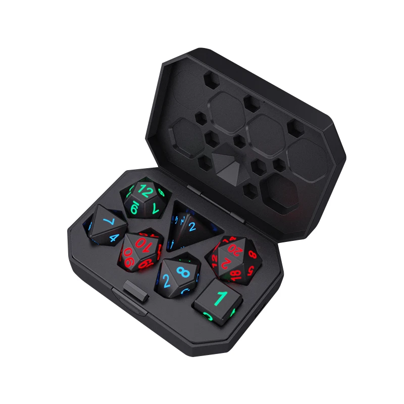Black DND Light Up Craps Hollow 20 12 10 8 6 Sided Printed 12mm 7 pcs Set Led Pixels polyhedral game Electronic stone Dice
Black DND Light Up Craps Hollow 20 12 10 8 6 Sided Printed 12mm 7 pcs Set Led Pixels polyhedral game Electronic stone Dice