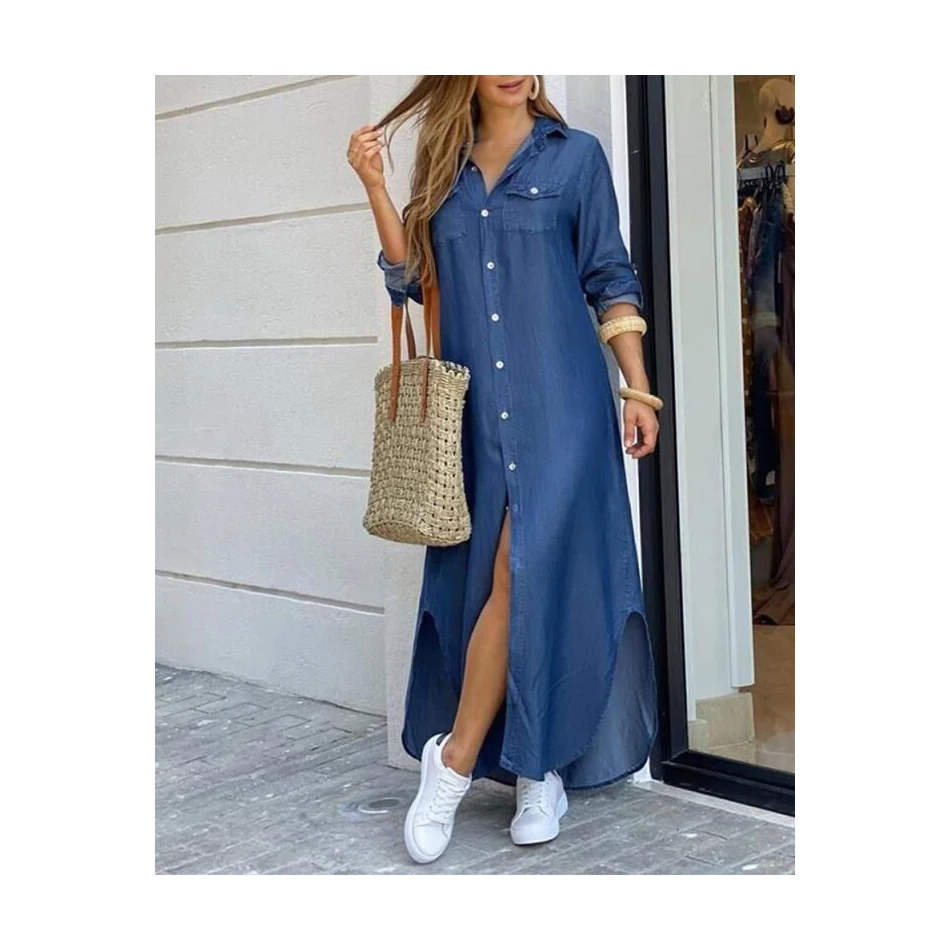 C1 Women fashionable Shirt-style Button Dress Ladies Casual Long Street Dress Large Size Loose Home Commuter Print Dress, Picture color
C1 Women fashionable Shirt-style Button Dress Ladies Casual Long Street Dress Large Size Loose Home Commuter Print Dress, Picture color