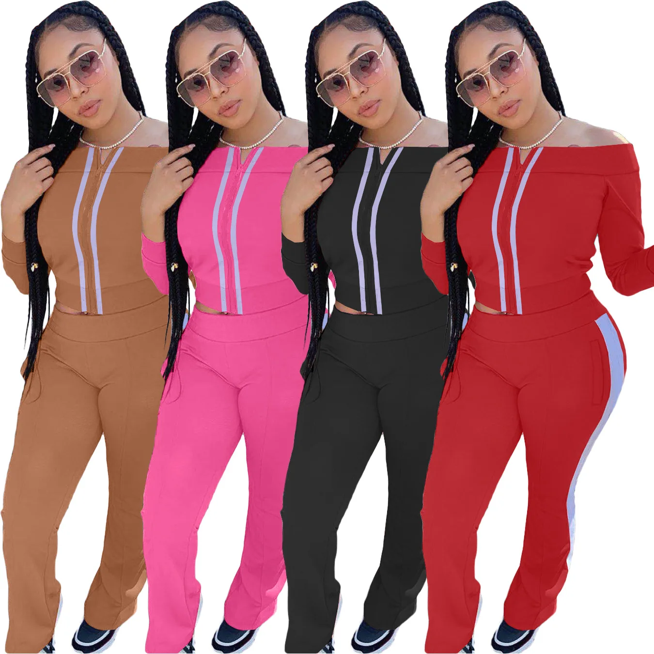 2020 Wholesale Fall Outfits Color Block Off Shoulder Crop Top Sexy Matching Tracksuits 2 Two Piece Set Women Clothing
2020 Wholesale Fall Outfits Color Block Off Shoulder Crop Top Sexy Matching Tracksuits 2 Two Piece Set Women Clothing