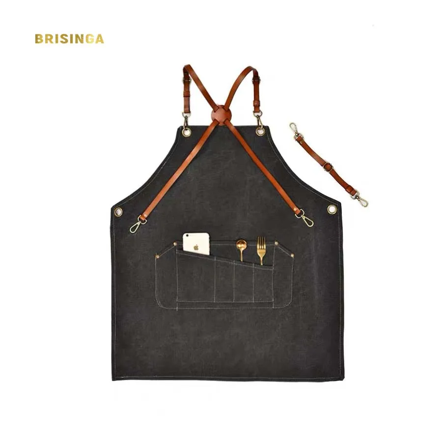Leather strap cotton kitchen apron customization salon manufacturer salon apron, Black
Leather strap cotton kitchen apron customization salon manufacturer salon apron, Black