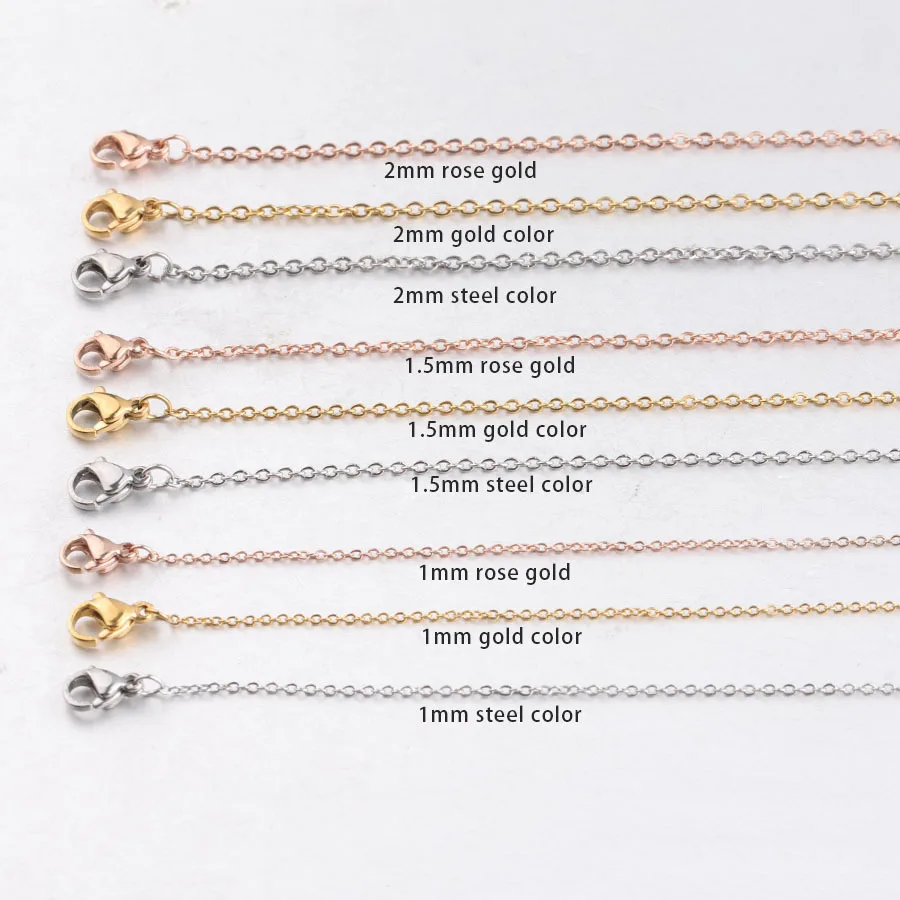 Customized Size Double Headed Lobster Buckle Square 1mm 1.5mm 2mm Chain Stainless Steel Link Chain Necklace, Gold silver and rose gold
Customized Size Double Headed Lobster Buckle Square 1mm 1.5mm 2mm Chain Stainless Steel Link Chain Necklace, Gold silver and rose gold
