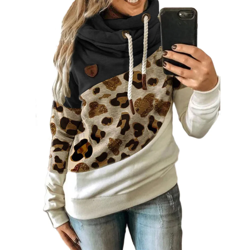 Leopard Print Contrast Color Girl's Sweater Hood Drawstring Ladies Sweater Hooded Shirt, Picture shows
Leopard Print Contrast Color Girl's Sweater Hood Drawstring Ladies Sweater Hooded Shirt, Picture shows