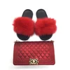 Red woman sandals purse handbags luxury bags jelly purses kids color designers set slides fur women's slippers matching purse