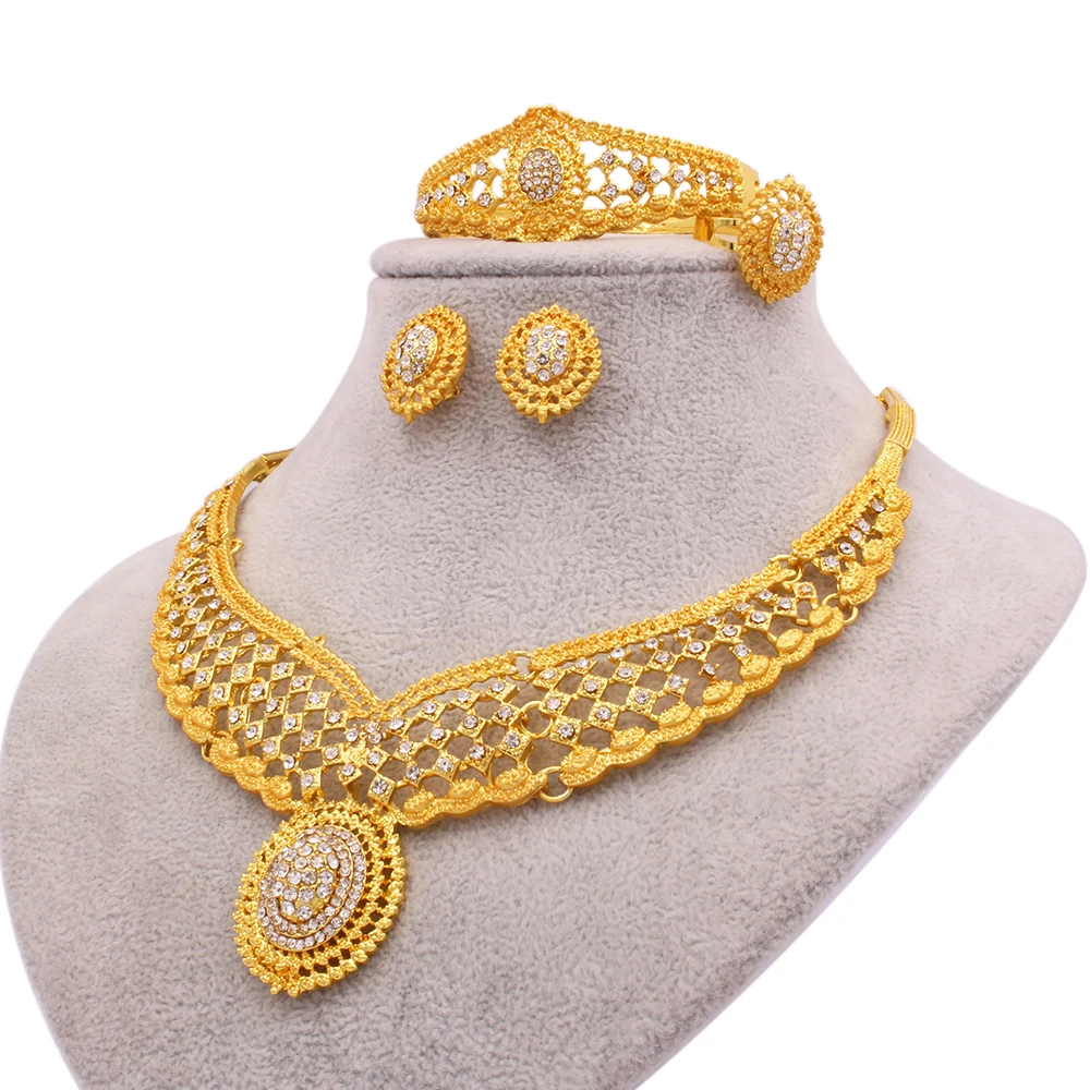 Jewelry sets African 24k gold plated bridal wedding gifts round necklace Bracelet earrings ring ladies jewellery set for women
Jewelry sets African 24k gold plated bridal wedding gifts round necklace Bracelet earrings ring ladies jewellery set for women