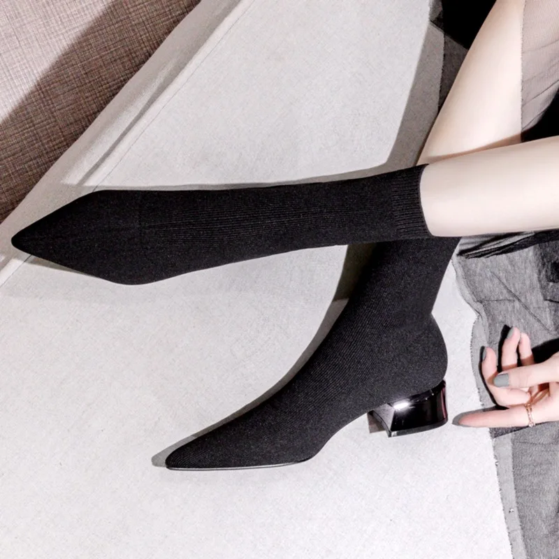 Amazon AliExpress Hot Selling Sexy Ladies Boots Black Thick Heel Pointed Knit Fabric Socks Women Boots Winter
Amazon AliExpress Hot Selling Sexy Ladies Boots Black Thick Heel Pointed Knit Fabric Socks Women Boots Winter