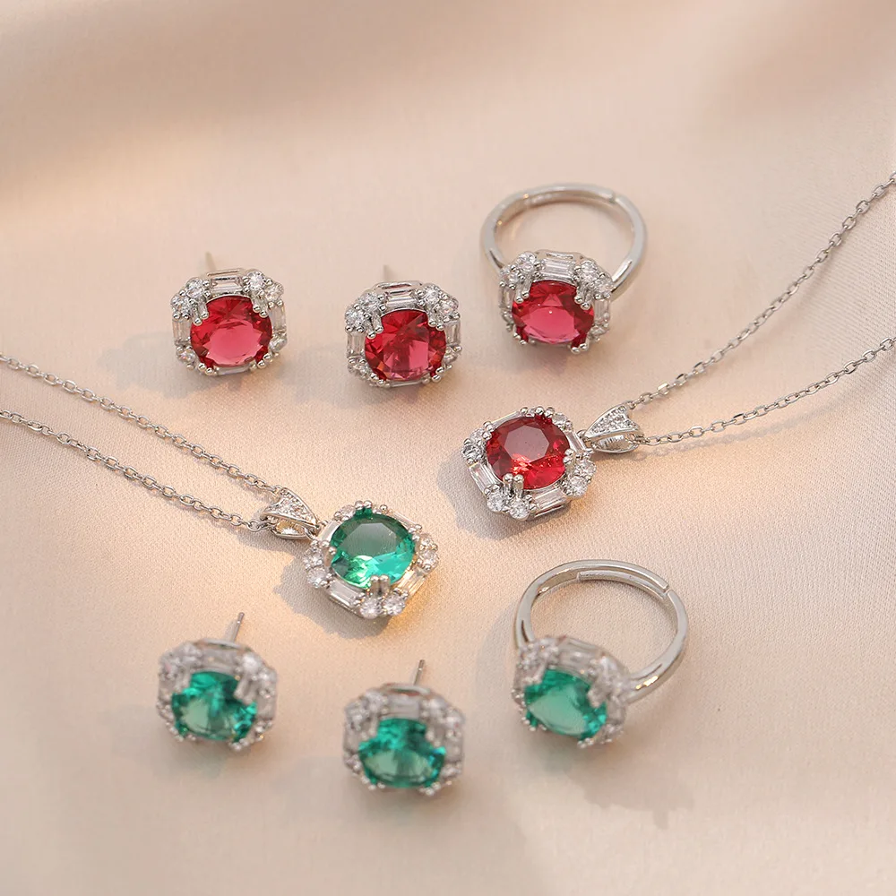 Luxury Crystal Zirconia Necklace Stud Earrings Adjustable Rings Geometric Jewelry Set For Women
Luxury Crystal Zirconia Necklace Stud Earrings Adjustable Rings Geometric Jewelry Set For Women