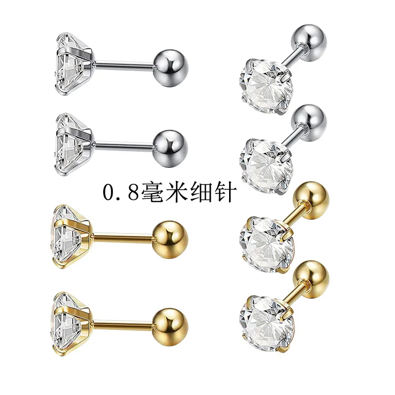 Fashionable 0.8mm fine needle titanium steel four-jaw zircon hoop earrings for women and men, Gold ,silver
Fashionable 0.8mm fine needle titanium steel four-jaw zircon hoop earrings for women and men, Gold ,silver
