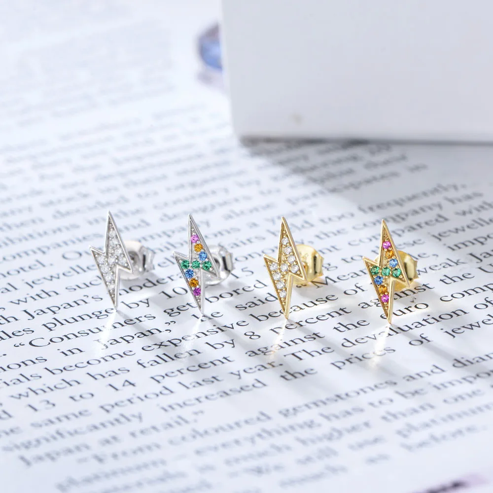 Women Simple Luxury S925 Sterling Silver Pave Colorful Rainbow Zircon CZ Lightning Stud Earring
Women Simple Luxury S925 Sterling Silver Pave Colorful Rainbow Zircon CZ Lightning Stud Earring