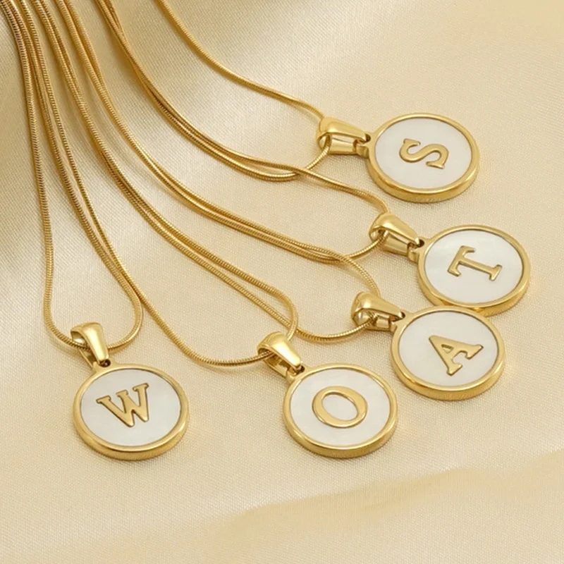 26 Alphabet A-Z Womens Initial M Necklace With White Shell Gold Plated Stainless Steel Round Disc Letter Charm Pendant Necklace
26 Alphabet A-Z Womens Initial M Necklace With White Shell Gold Plated Stainless Steel Round Disc Letter Charm Pendant Necklace