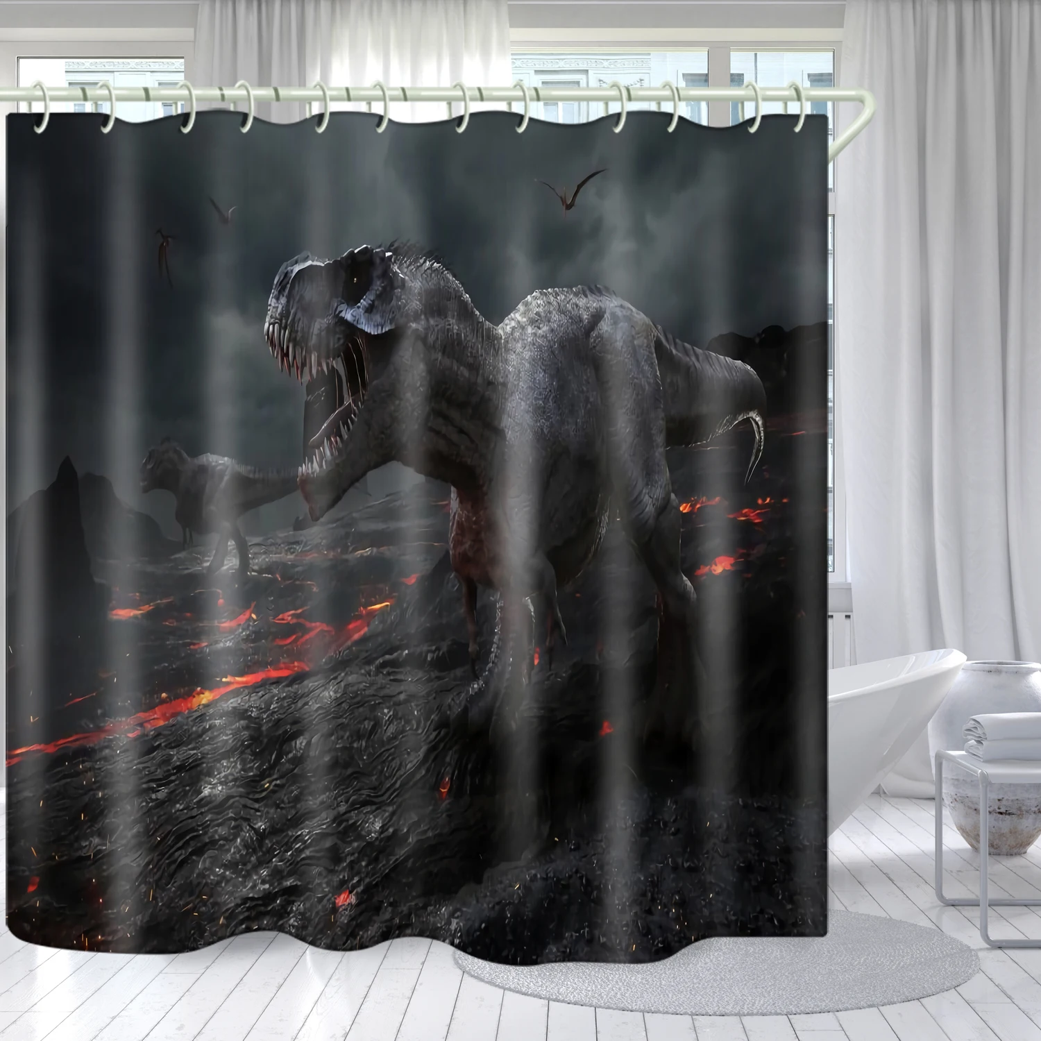 Grey Tyrannosaurus decoration waterproof and mildew proof 100% polyester shower curtain partition toilet bathroom curtain, Picture
Grey Tyrannosaurus decoration waterproof and mildew proof 100% polyester shower curtain partition toilet bathroom curtain, Picture