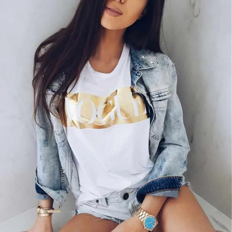 Women's friends VOGUE Print T-shirt Ladies Letter Top Short Sleeve Fashion O-neck TShirt Cotton T-Shirt Women's T Shirt, As pictures
Women's friends VOGUE Print T-shirt Ladies Letter Top Short Sleeve Fashion O-neck TShirt Cotton T-Shirt Women's T Shirt, As pictures