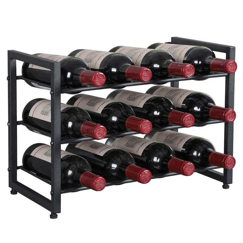 12 bottles three-layer wine rack easy assembly matte black rectangular desktop metal wine rack
12 bottles three-layer wine rack easy assembly matte black rectangular desktop metal wine rack