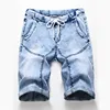 FREE Shipping Men's New Light blue biker jeans Short Fashion Summer Streetwear Drawstring Casual Stretch Denim Beach short